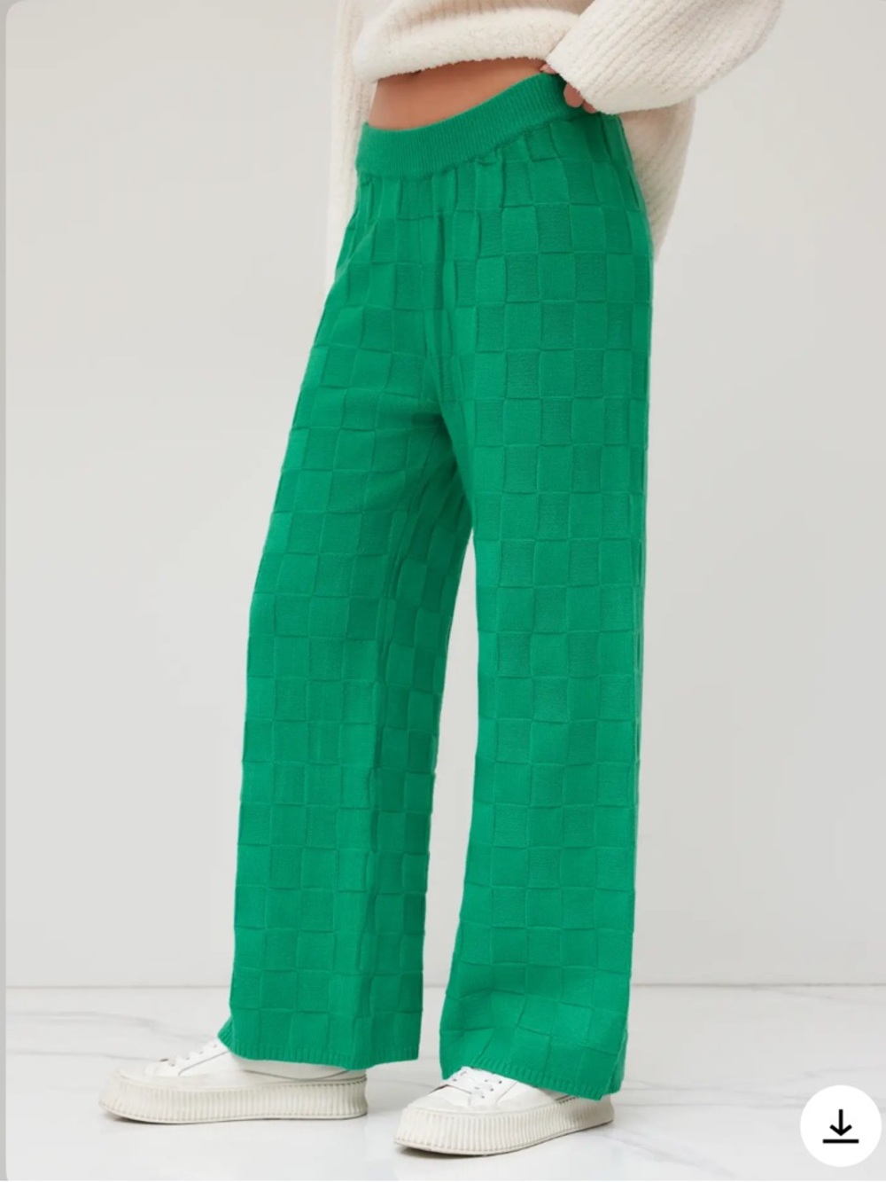 Cider SOLID KNITTED HIGH WAIST STRAIGHT LEG TROUSERS in Green - Picture 7 of 8
